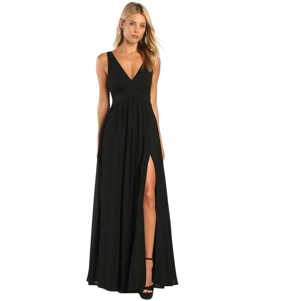 Black formal maxi empire waist Lulus Thoughts of Hue surplice dress Size Small